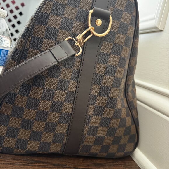 Large Duffel Top Handle With Crossbody Strap Brown Check LV - Picture 7 of 10